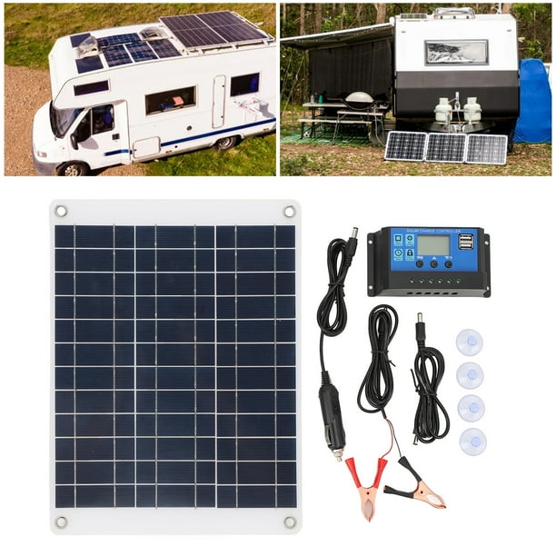 Panel Solar, Kit de Panel Solar Controlador 50W 10A Fácil de Instalar Con Taza de Succión para Viajar