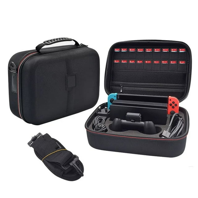 Noir 31x21x12,5 cm, Étui de Transport Compatible avec Nintendo Switch/Switch Modèle OLED - Sac Messager Rigide Portable de Voyage Tout Protecteur Doublure Souple 18 Jeux pour Console Switch Pro Manette et Accès