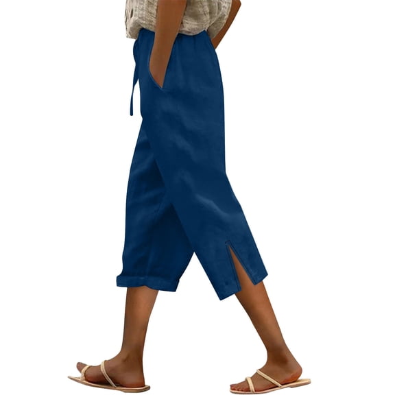 WGRFFH Dressy Capri Pants for Women Capris Leggings with Pockets,Side Split 2026 Cropped Trousers Straight Wide Leg Relaxed Fit Capri Pant Full Length Capri Tummy Control Leggings Blue