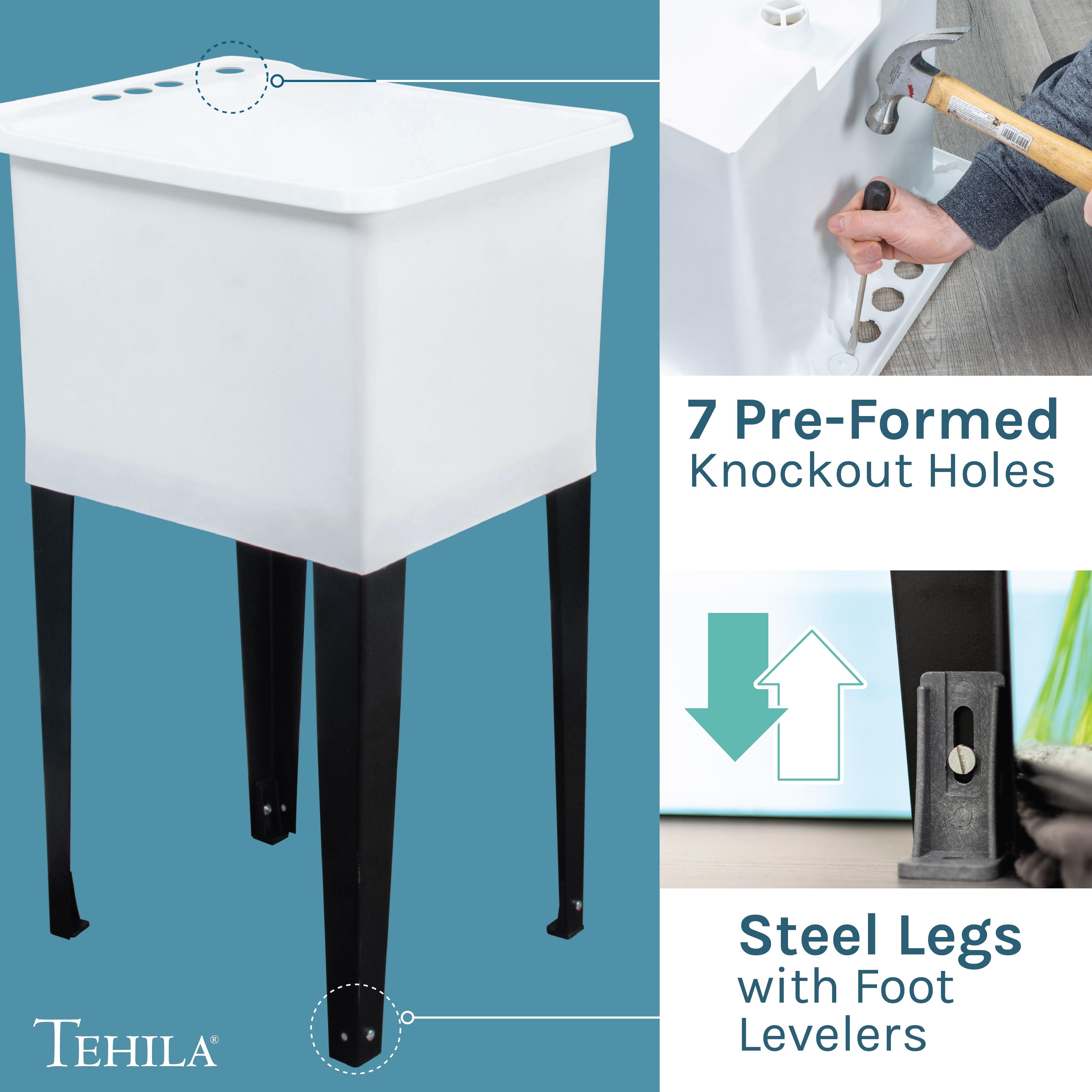TEHILA Space Saver 16 Gallon White Utility Sink with Black Faucet & Side-Sprayer