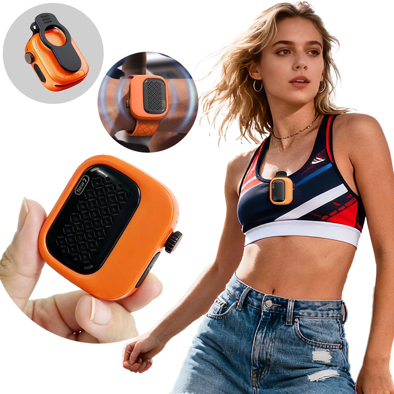 SBUSFGT 43g Mini Clip on Bluetooth Speaker Watch, IP69 Waterproof Wearable Hands Free Audio with 3-in-1 Strap for Walking & Yard Work