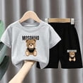 thumbnail image 2 of FRSASU 2 Piece Kids Cotton Cute Graphic Short Sleeve Outfit Set Breathable T-Shirt and Shorts Set for Daily Wear Gray, 2 of 5