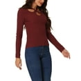 thumbnail image 4 of INSPIRE CHIC Women's Winter Long Sleeve Ribbed Knitted Tops Casual Cut Out Pullover Sweater S Red, 4 of 5