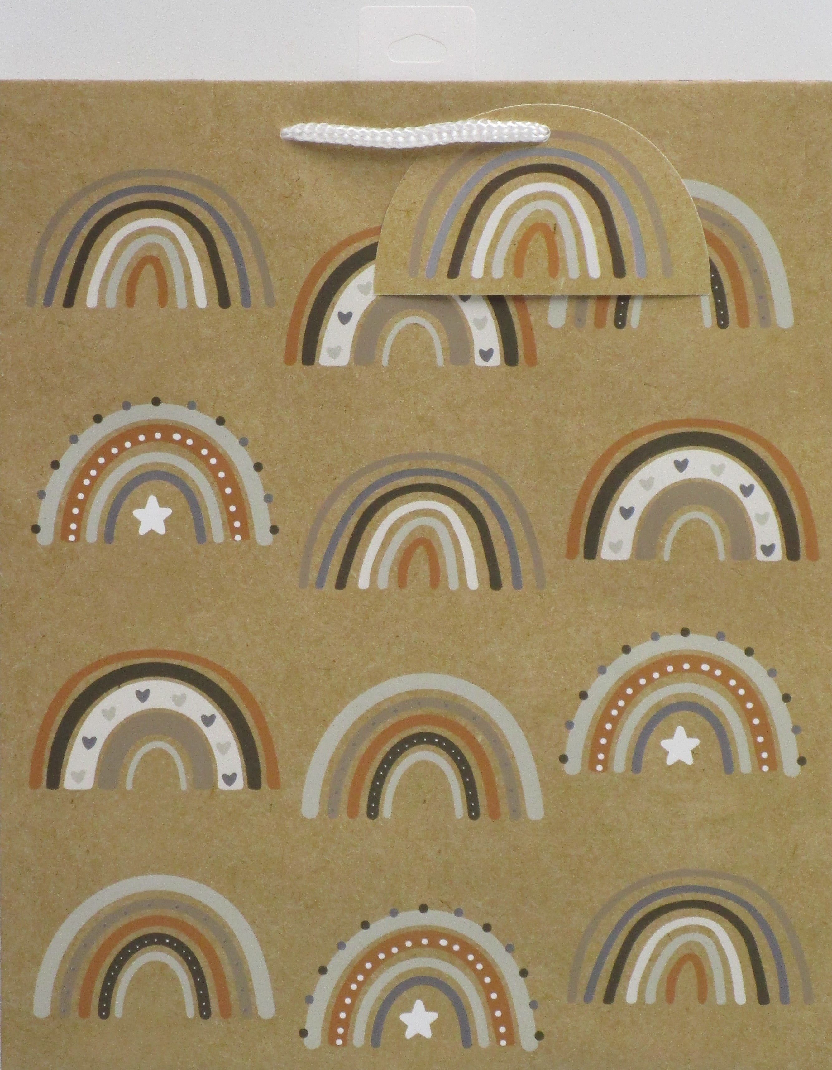 Way to Celebrate Large Gift Bag, Rainbows on Brown Birthday Gift Bag 10" x 5" x 12"