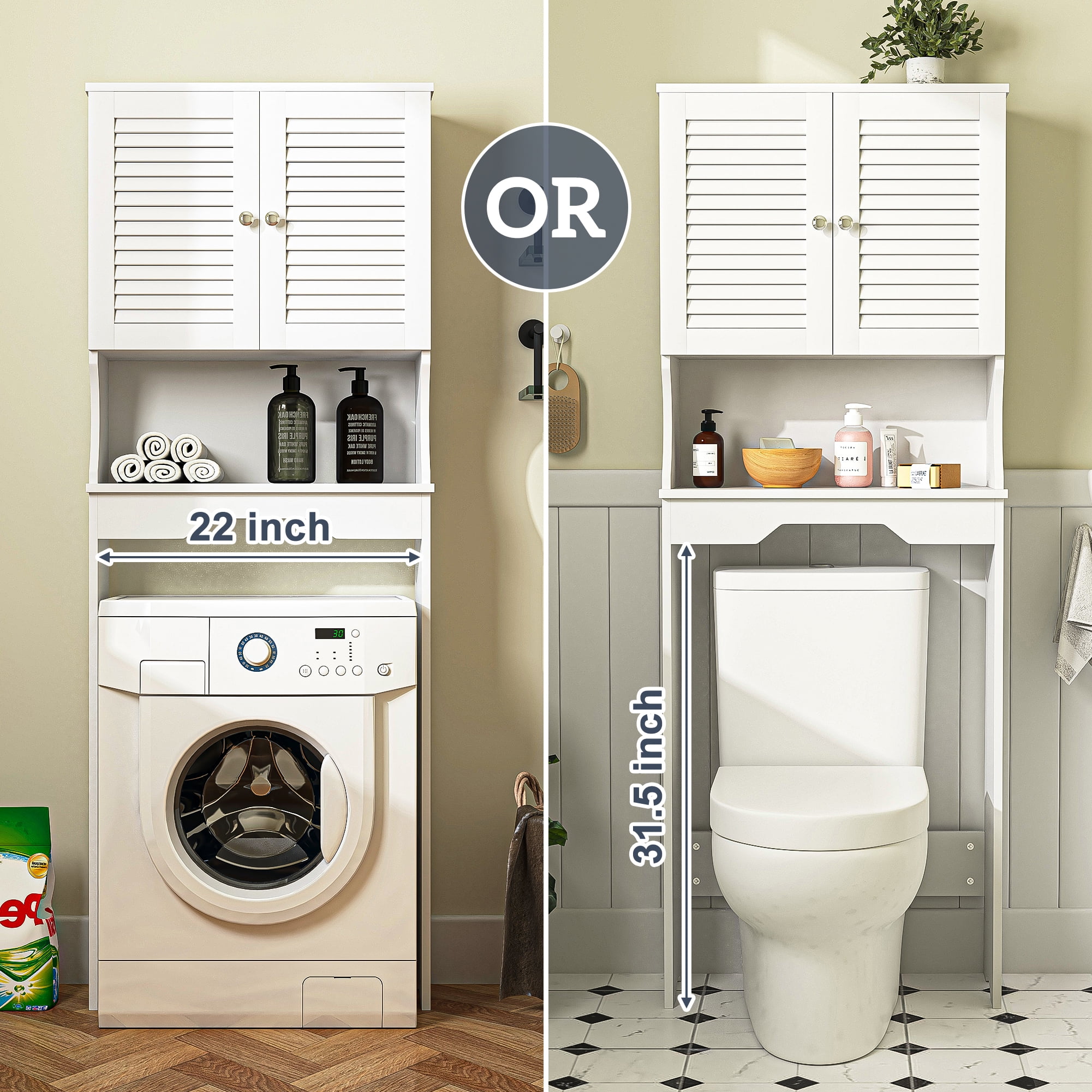 Kadyn Bathroom Space Saver Cabinet, Over The Toilet Storage Cabinet with Double Doors and 1 Adjustable Shelf, W Bathroom Space Saver for Home, White