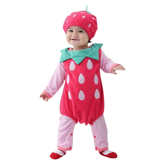 WEIYLL Outfits for Girls Set Cute Strawberry Print Fancy Jumpsuit 3Pcs With Hat Red Back To School Fall Outfits size 3-6 Months