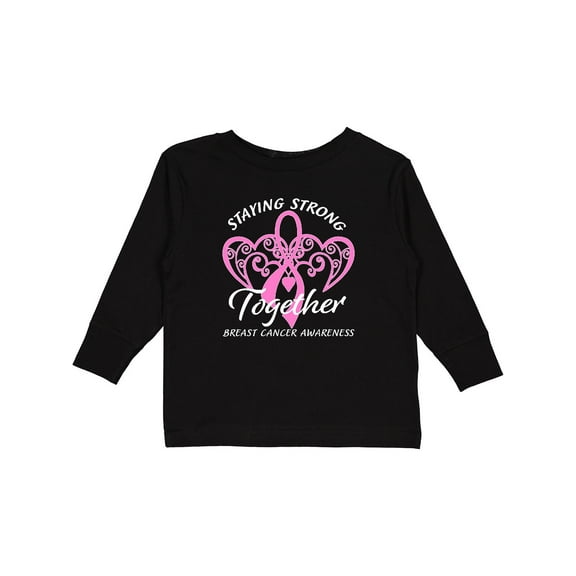 Inktastic Staying Strong Together with Pink Breast Cancer Ribbon Boys or Girls Long Sleeve Toddler T-Shirt