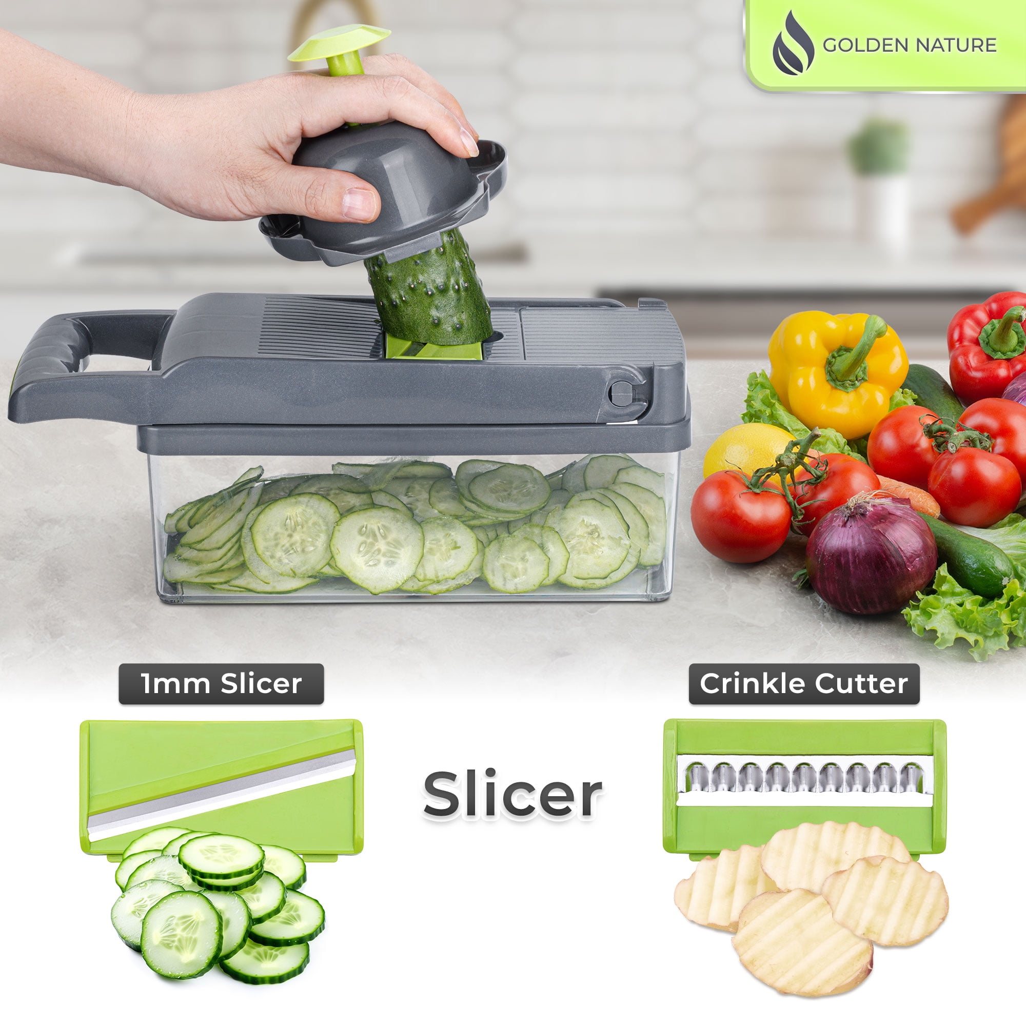 Golden Nature Vegetable Chopper, 14-in-1 Multifunctional Veggie Cutter, Dicer & Slicer, Kitchen Tools for Salad & Food