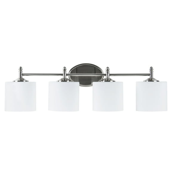 F11004-80-Sunset Lighting-4 Light Wall Sconce   Bright Satin Nickel Finish with Opal Glass