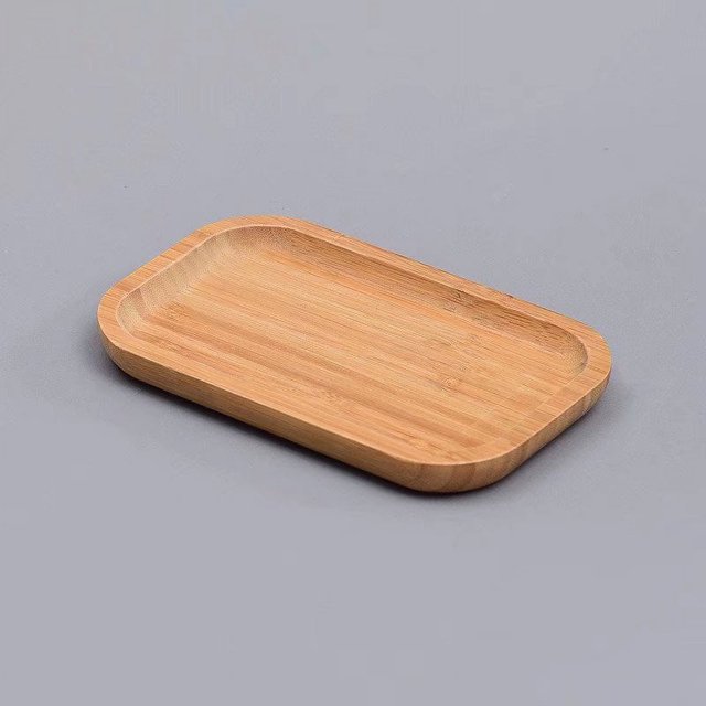 Bandeja rectangular de bambú ecológica, ideal para sala de estar y restaurantes (7,87 x 5,11 x 0,8 pulgadas)