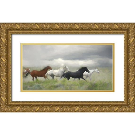 Murdock, Ramona 24x14 Gold Ornate Wood Framed with Double Matting Museum Art Print Titled - Mustang Herd I