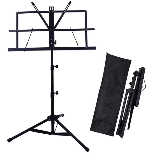 Atril para partituras, soporte de metal plegable portátil resistente con bolsa de transporte, altura ajustable, ligero y compacto para almacenamiento y viajes