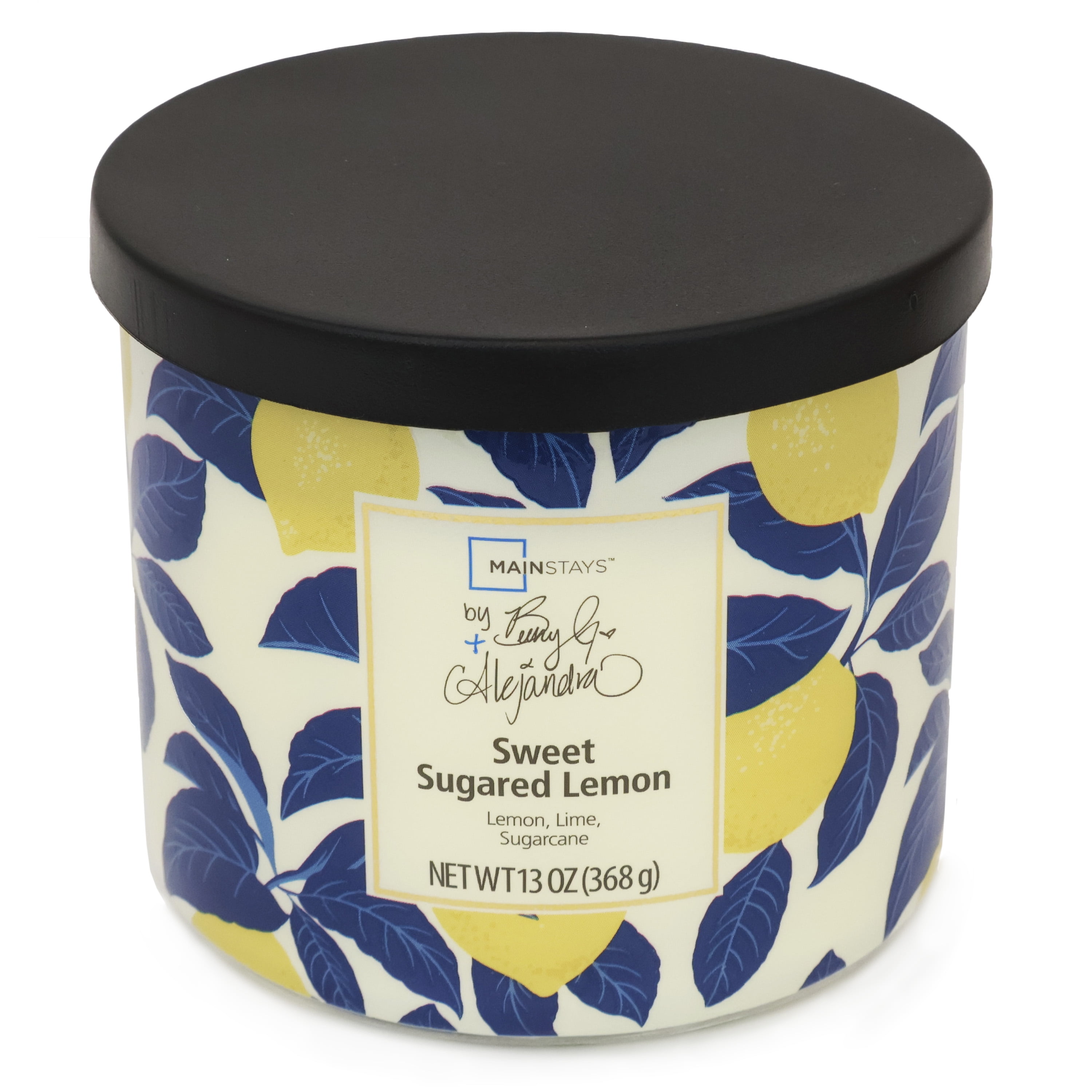 Mainstays by Becky G. & Alejandra 3-Wick Sweet Sugared Lemon Candle, Lemon & Blue, 13 oz