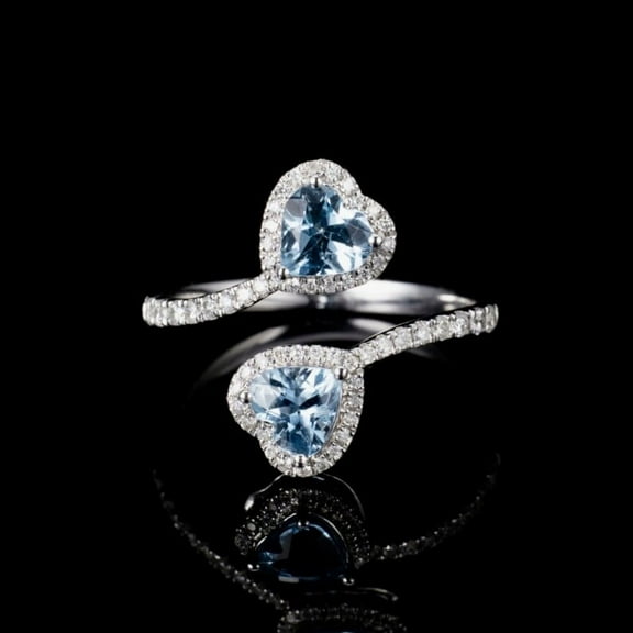 KHUSHIGEMS Heart Blue Aquamarine Ring, 2.8 ct, 925 Sterling Silver