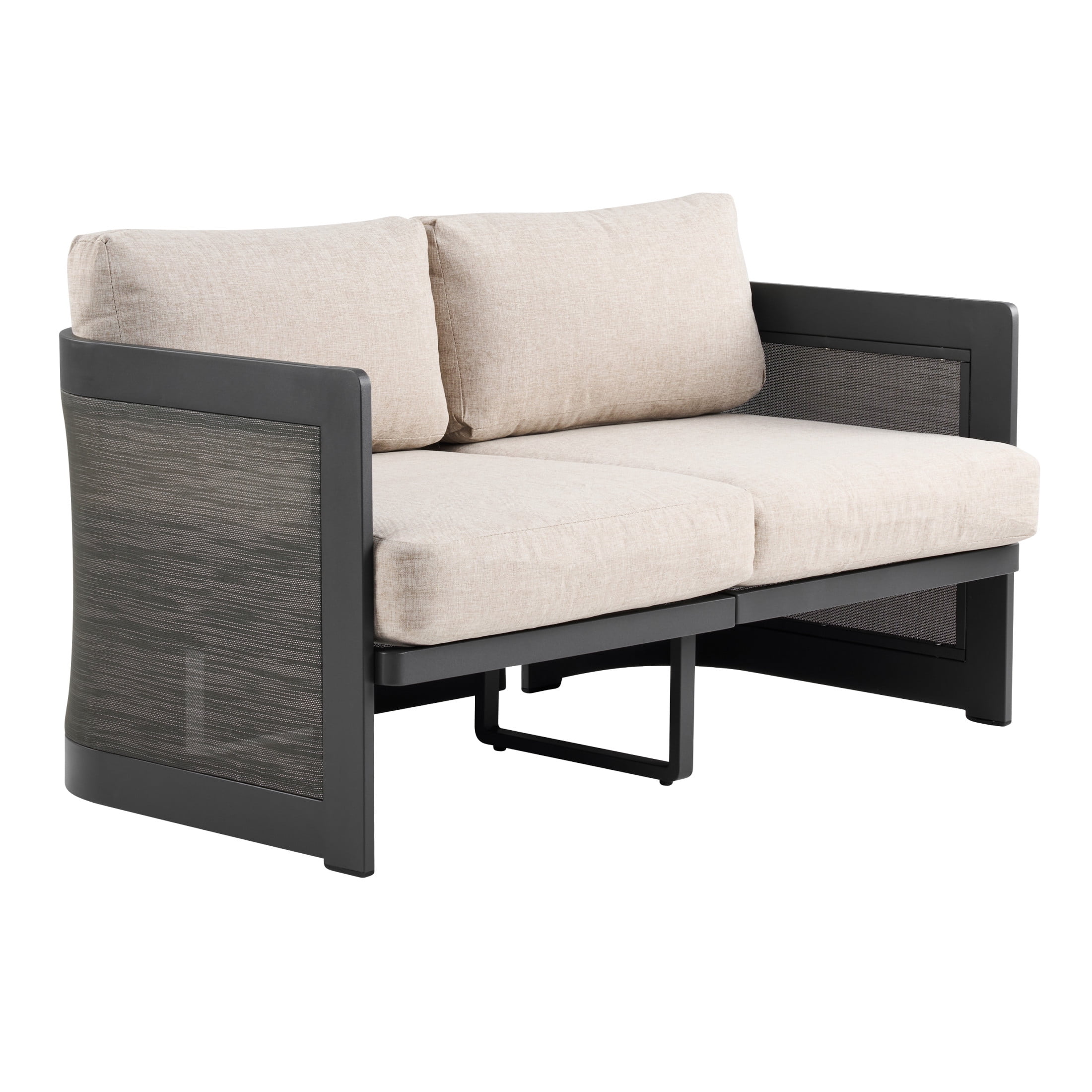 Christopher Knight Home Modern Outdoor Aluminum 50" Loveseat, Black Finish with Beige Cushion