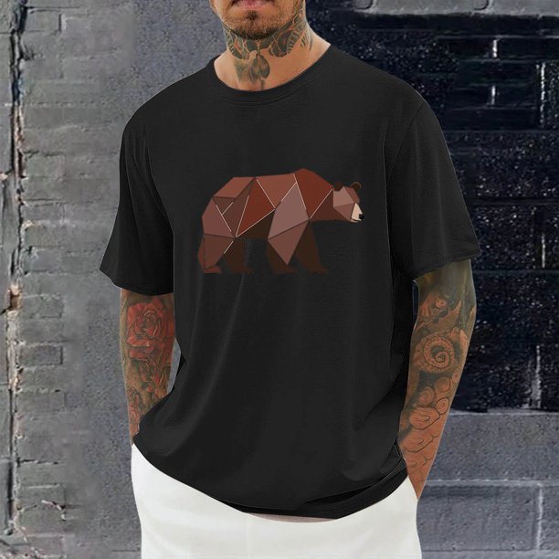 Tops para hombre, blusas y camisas de cuello redondo y manga corta para hombre, blusas casuales de moda con cuello redondo y estampado para hombre, blusas de poliéster para hombre.