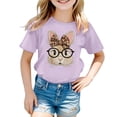 thumbnail image 4 of Kids Girls Easter Tee Cute Cartoon Bunny Print Short Sleeve with Bow Glasses Design Casual Summer Purple 9 Years-10 Years, 4 of 4