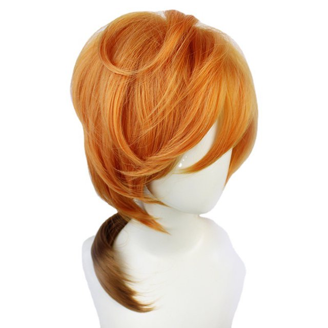 Peluca para cosplay de capas cortas de color naranja con puntas de color marrón degradado