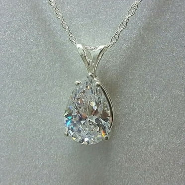 3Carat Pear Cut Lab Created Diamond Women's Solitaire Pendant Necklace 14k White Gold Plated