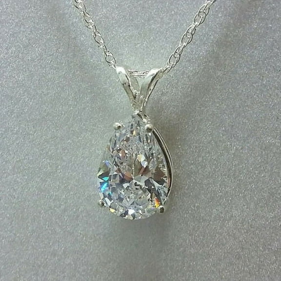 3Carat Pear Cut Lab Created Diamond Women's Solitaire Pendant Necklace 14k White Gold Plated
