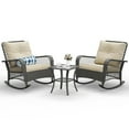thumbnail image 6 of MRUAKA Outdoor Rocking Chairs Set of 3, Wicker Patio Furniture with Thickened Cushions and Table for Porch，350lbs Weight Capacity(Gray & Off-white), 6 of 7