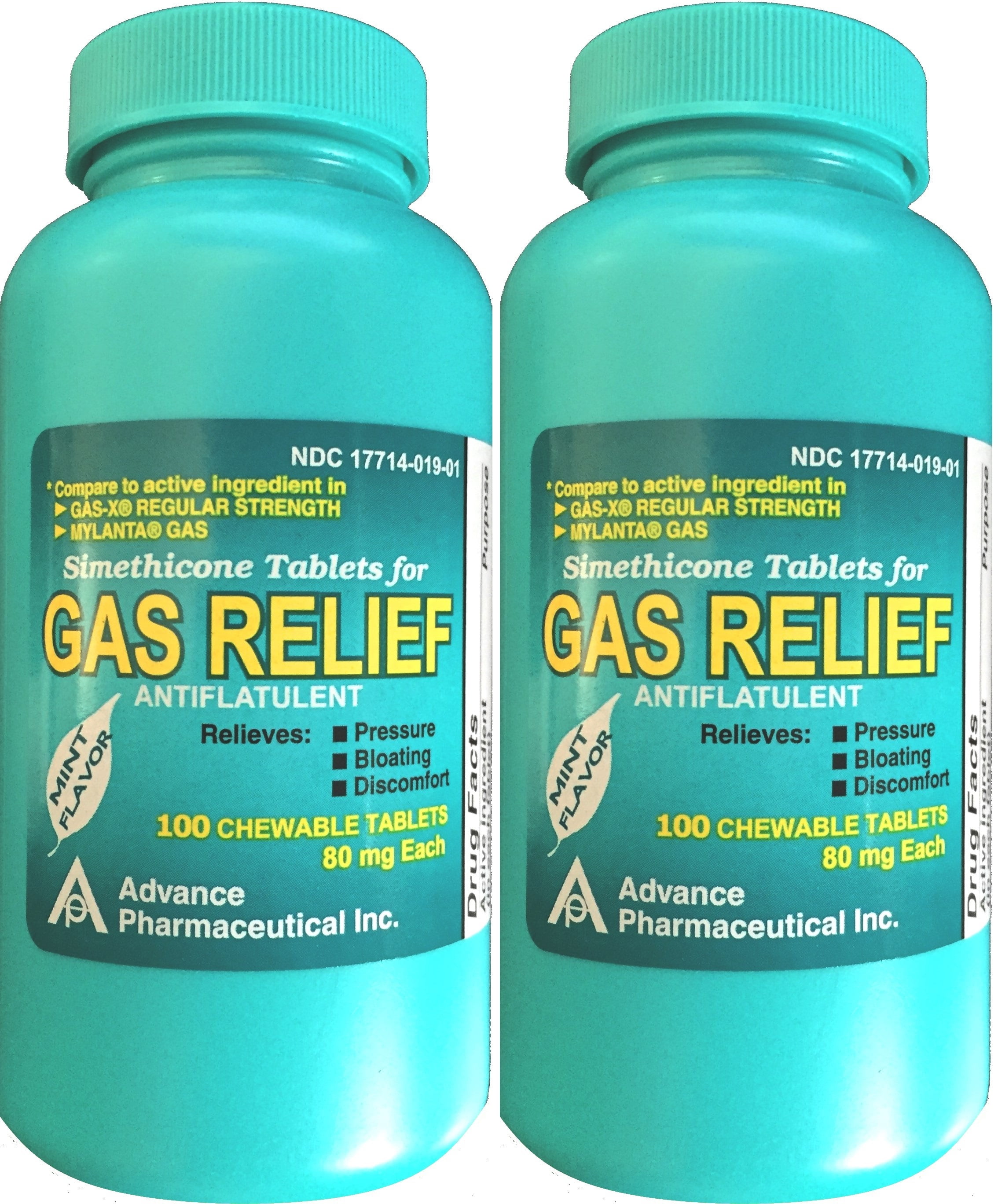 Simethicone 80 mg AntiGas Generic for GasX Gas Relief Mint Chewable 100 Tabs PACK of 2