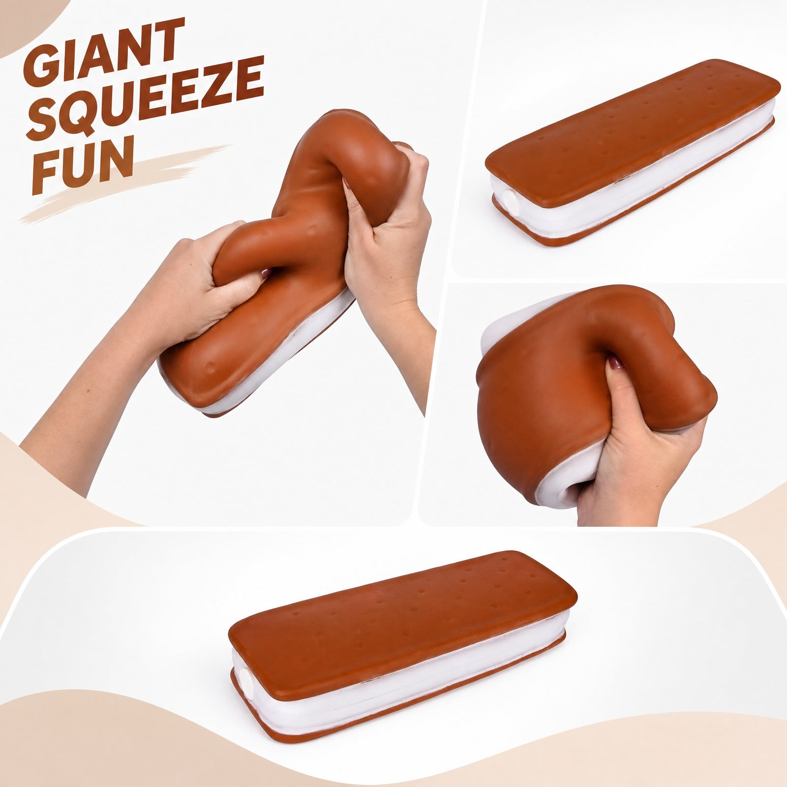 Squishy Ice Cream Sandwich - 10.5" Ultra-Soft Slow Rising Jumbo Squishy Ice Cream Sandwich, Stress Relief Toy for Adults, Focus & Relaxation