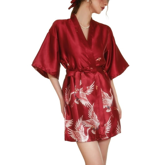 SWSMCLT Women's Satin Robe Sexy Pajamas Summer Bridesmaid Pjs Luxury Soft Bride House Spring Valentines Day Burgundy X-Small