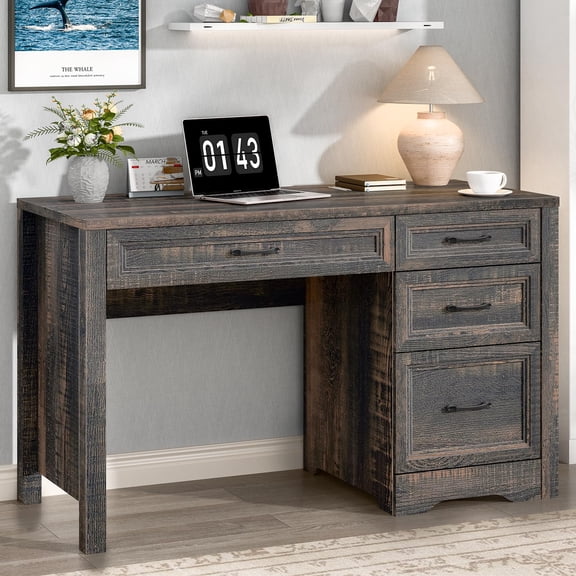 Dark Oak Vabches Farmhouse Executive Desk with Storage and Ample File