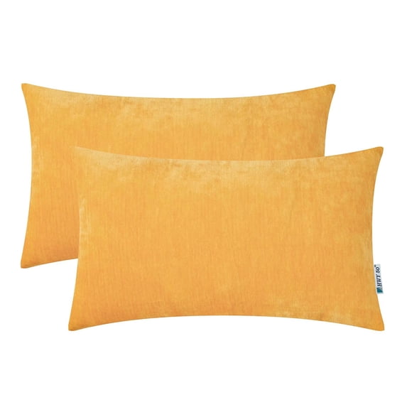 HWY 50 Gold Rectangle Throw Pillow Covers set 12x20 inch, for Couch Sofa Living Room Bed Bedroom, Soft Comfy Chenille, Solid Lumbar Cushion Cover Cases, Pack of 2 Decorative