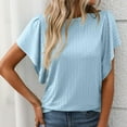 thumbnail image 3 of SHITINN Women's Textured Round Neck Flutter Sleeve T Shirt for Casual Wear Short Sleeve Tops for Women Women's Shirts Women's Summer Tops, 3 of 7