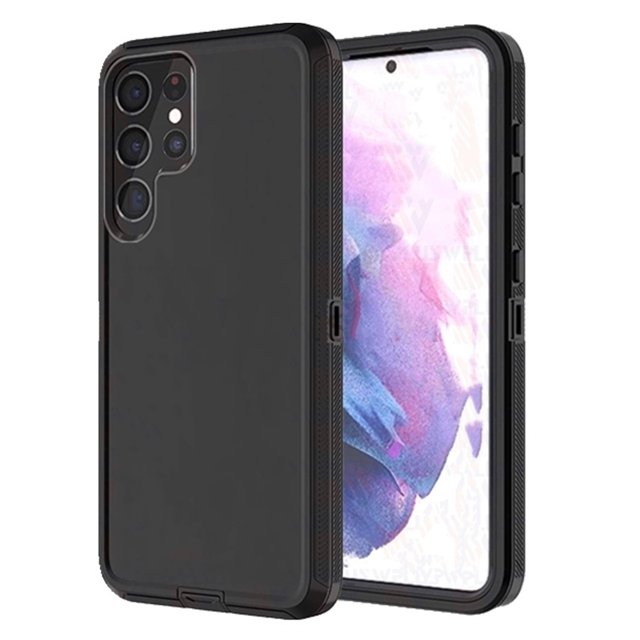 Samsung Galaxy S22 Ultra (6.8 Pouces) Étui Rigide avec Conception Antichoc Antichute à Trois Couches, Coins Renforcés, Bords Surélevés et Prise Antipoussière pour le port de Chargement. Cet Étui de Protection Robuste en Noir Protège contre les Chutes, les Égratignures et la Poussière, Idéal pour l'Usage Quotidien et les Aventures.