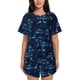 thumbnail image 1 of Fotbe BLUE Flamingo Birds Conjunto de Pijama Estampado para Mujer, 2 Piezas, Ropa de Dormir con Camiseta de Manga Corta y Shorts Suaves-Small, 1 of 6