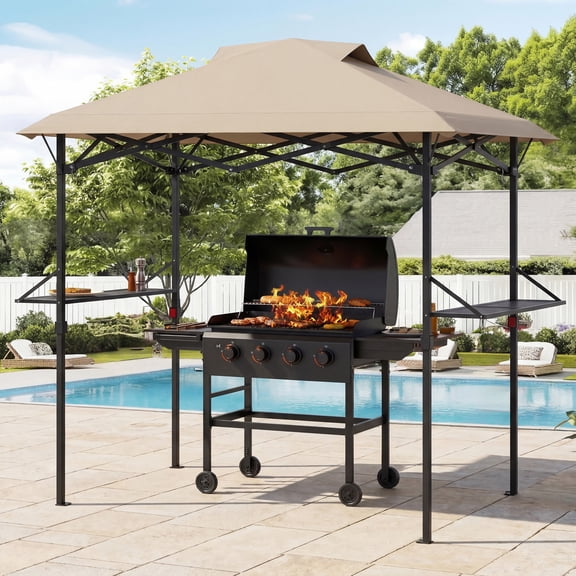 Advwin 8'x5' Grill Gazebo,Pop Up Grill Canopy for BBQ with Dual Air Vents & Steel Frame,2 Side Shelves for Patio, Backyard and BBQ