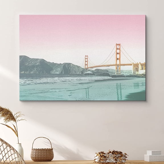 PixonSign Framed Wall Art Print Scenic 80s Bay Bride and Cliffs Pop Culture Cities Photography Realism Rustic Landscape Dramatic Multicolor Neon for Living Room, Bedroom, Office - 32"x48"