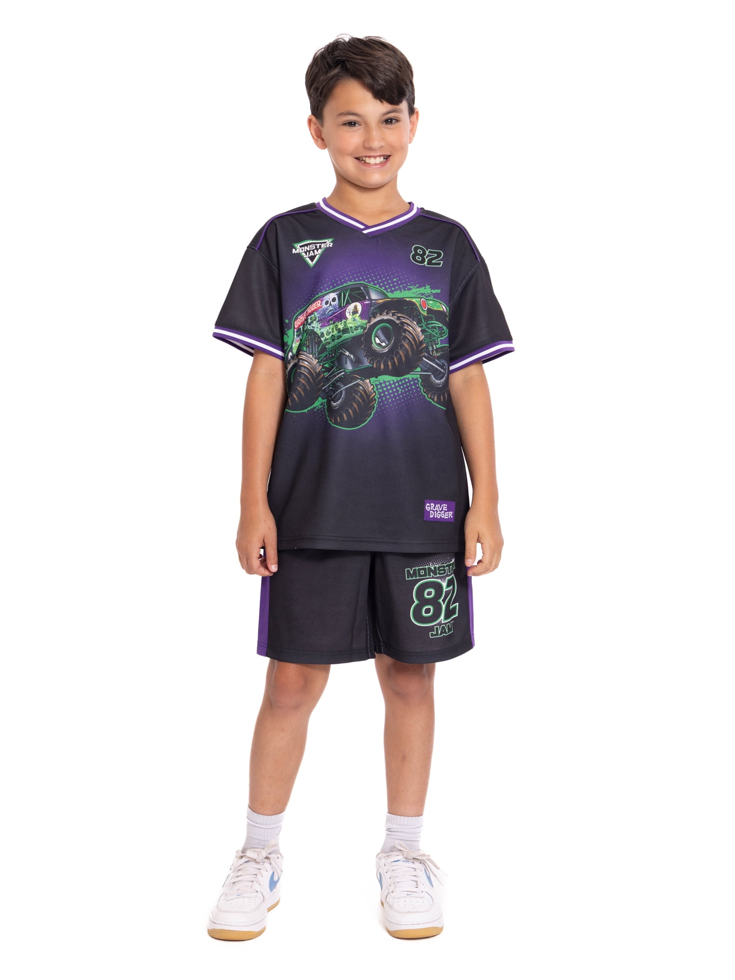 Monster Jam Boys Short Sleeve Soccer Jersey with Matching Short, 2-Piece Set, Sizes 4-16