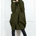 thumbnail image 2 of Women's Hooded Pocket Sweatshirt Zipper Mid Length Loose Jacket Solid Color Hoodie Plus Size Coats for Women Green 3XL, 2 of 5