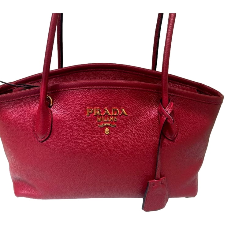 Prada Vitello Phenix Leather Rubino Red Top Handle Shoulder Bag