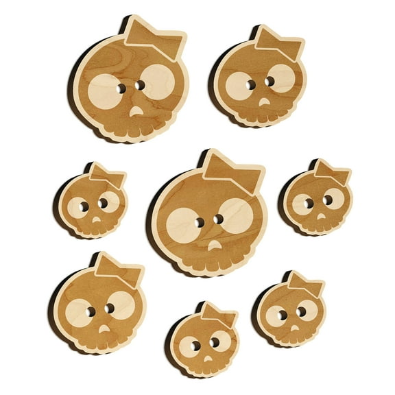 Sassy Skull with Hairbow Wood Buttons for Crochet Knitting Sewing DIY Craft - 1.00 Inch Medium (7pcs)