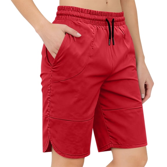 WULMLEO Women's Drawstring Hiking Shorts 8" Quick Dry Lightweight Athletic Shorts with Pockets Outdoor Golf Active Cloth Red S