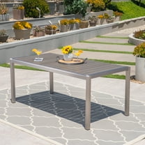 River Street Designs Gannon Outdoor Aluminum Dining Table with Faux Wood Top, Gray