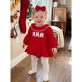 thumbnail image 6 of RUINIXCW Newborn Baby Girl Christmas Outfit Smocked Romper Dress Infant Baby Girl Fall Winter Clothes Puff Long Sleeve Ruffled Dress with Headband, 6 of 10