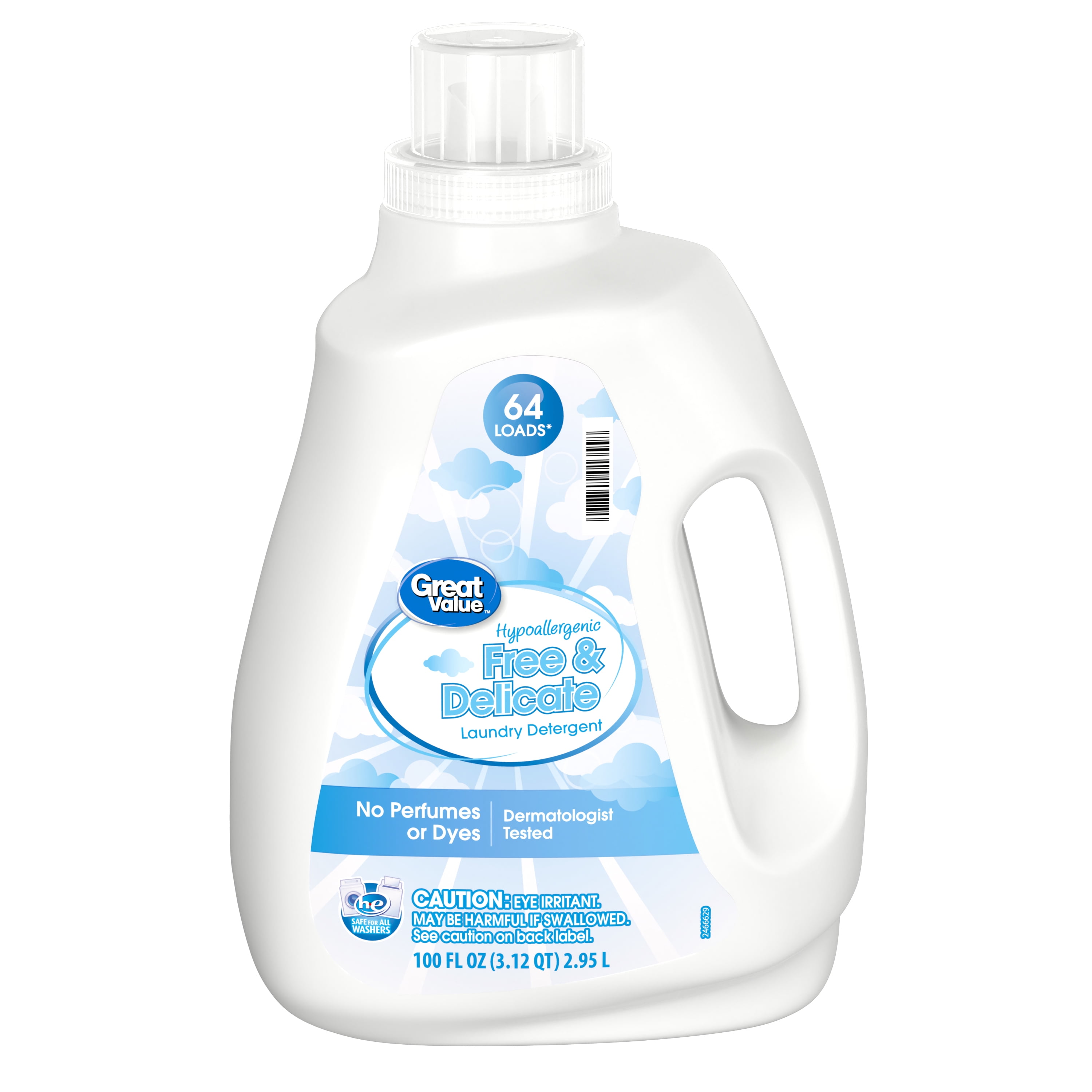 Great Value Liquid Laundry Detergent, Free & Delicate, 100 Ounce, 64
