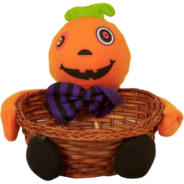 Halloween Candy Storage Basket Rattan Basket Pumpkin Ghost Candy Basket Halloween Decoration Candy Bowl Dish Halloween Sugar Container