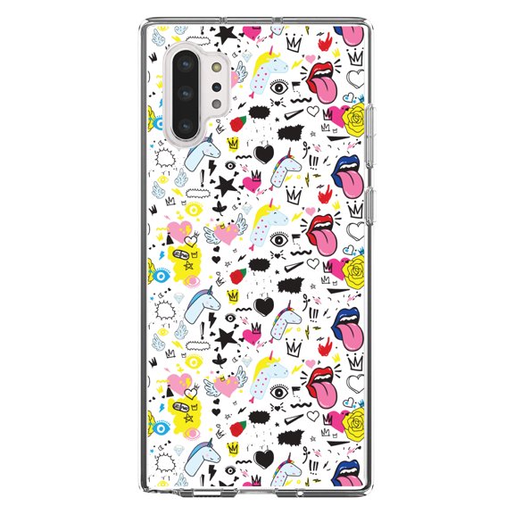 DistinctInk Clear Shockproof Hybrid Case for Galaxy Note 10 PLUS (6.8" Screen) - TPU Bumper, Acrylic Back, Tempered Glass Screen Protector - Girl Power - Unicorn Crowns Loud Mouth