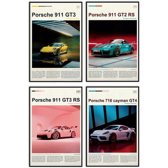 Car Poster Canvas Wall Art 911 GT Turbo Posters For Men Bedroom Aesthetics Decor (12x18, Unframed 04)
