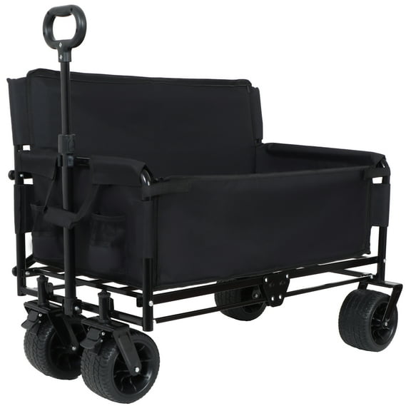 FFZ 3-in-1 Convertible Folding Wagon with Bench Seat and 180L All-Terrain Wheels 500lbs, Black