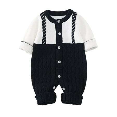 

Fsqjgq Quarter Zip Pullover Youth Baby Knitted Romper Cotton Long Sleeve Boy Girl Sweater Clothes Baby Splice Jumpsuit 1 Piece Outfits 2T Boy Sweater Fall Cotton Dark Blue 90