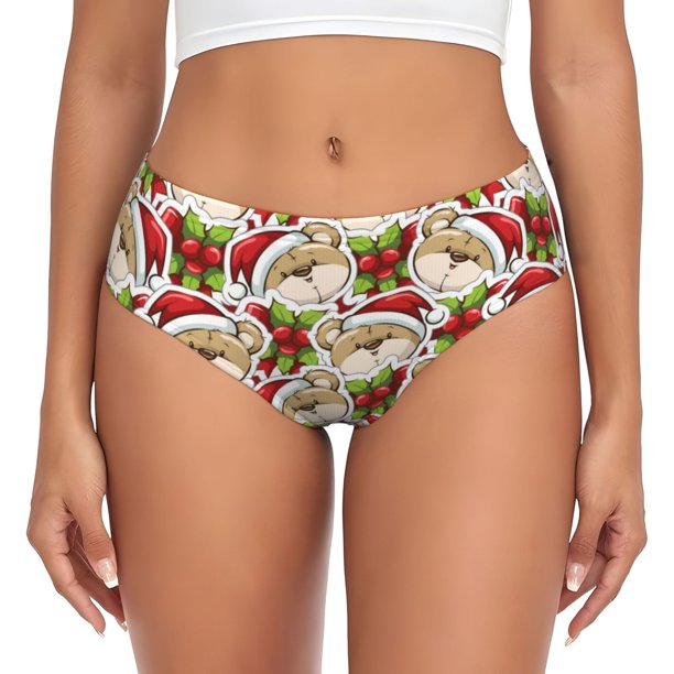 Fotbe Christmas Hat bear Calzones Estampados para Mujer – Ropa Interior de Algodón, Cómoda, Suave y Elástica-Small