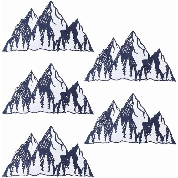 5Pcs Mountain Iron on Patches Black Mountain Embroidery Patches Decorative Repair Applique Patch Outdoor Adventure Patch for Backpacks Hats Clothes Jackets Sewing Craft Decoration